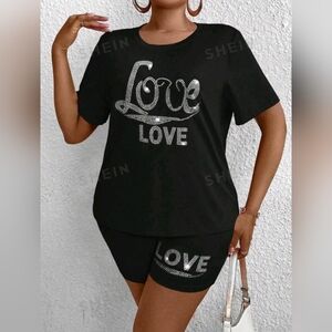 SHEIN Slayr Plus Size Letter Print T-Shirt And Shorts Set